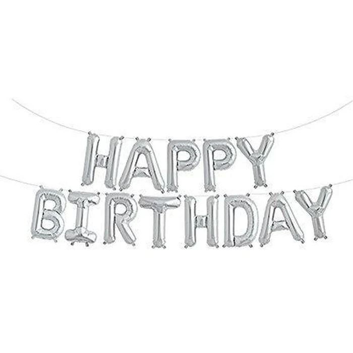 ریسه بادکنک فویلی حروف Happy Birthday نقره ای