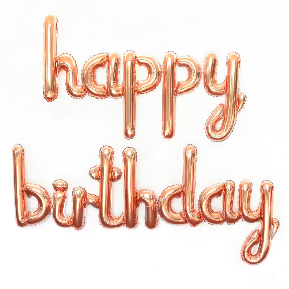 ریسه بادکنک فویلی حروف دستنویس Happy Birthday  رزگلد رنگ